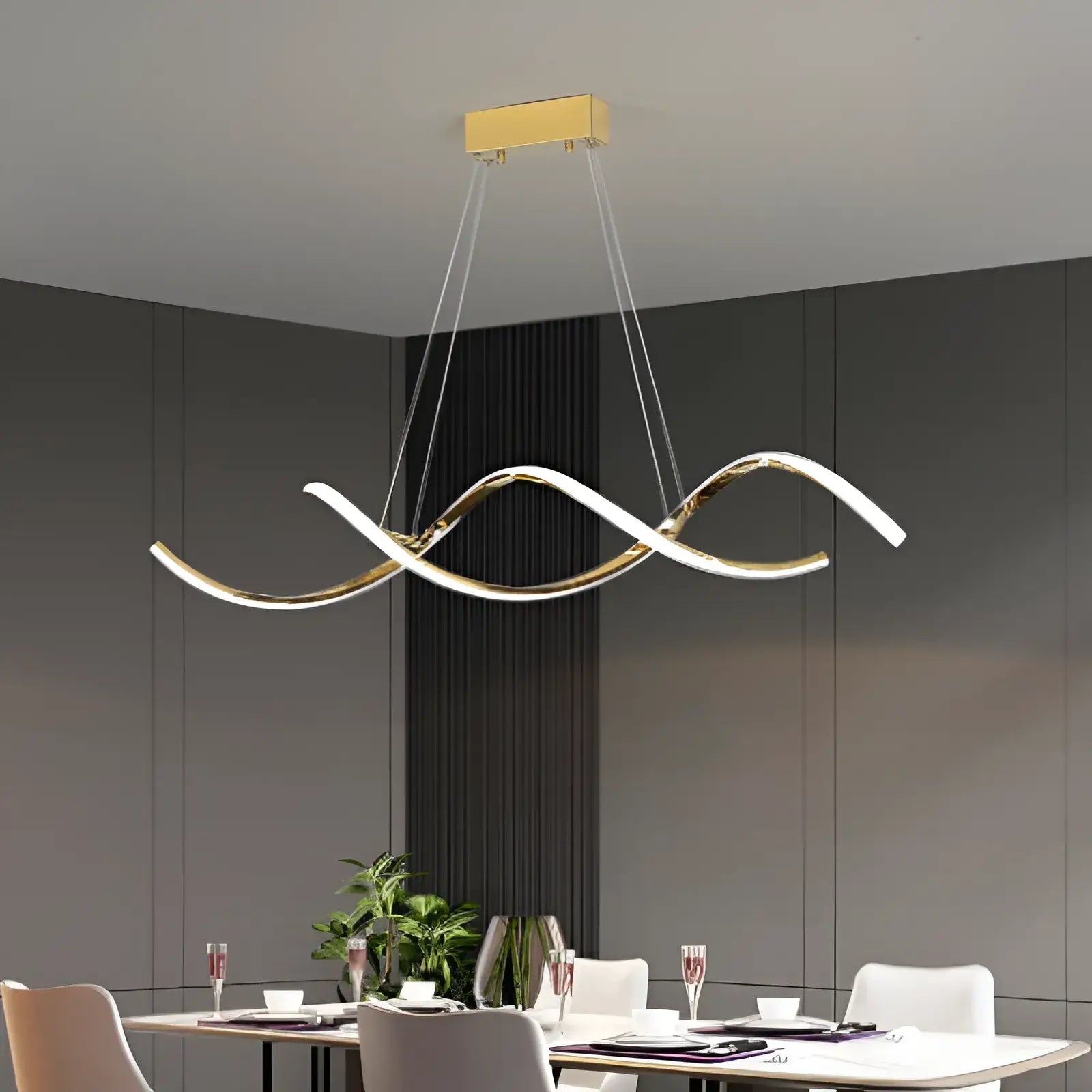 luminaria-de-teto-lustre-pendente-led-moderno-modernize-foto-frente-pendurado-no-teto-iluminando-sala-de-jantar-aluminio-metal-rose-gold